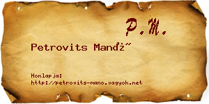Petrovits Manó névjegykártya